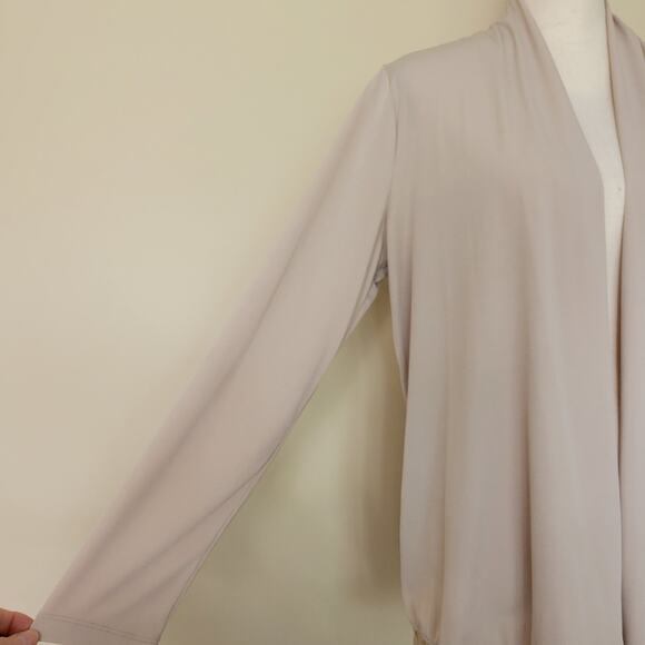 Susan Graver L Beige Cardigan Long Sleeve Open Front Lace Stretch Sweater - Picture 8 of 16